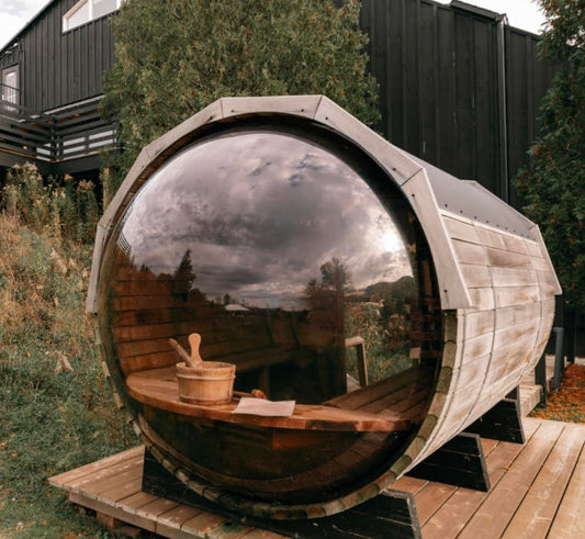 Barrel Saunas - Panoramic Curved Glass